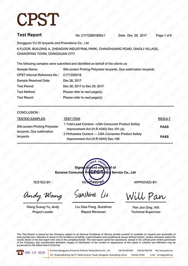 CPSIA 6P Test report
