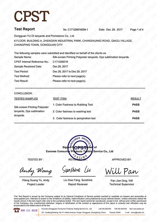Color fastness Test report