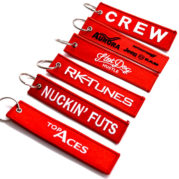 High Quality Custom Design Reliable Manufacturer Flight Gifts Warning Key Tag Fabric Keychain