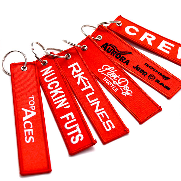 High Quality Custom Design Reliable Manufacturer Flight Gifts Warning Key Tag Fabric Keychain