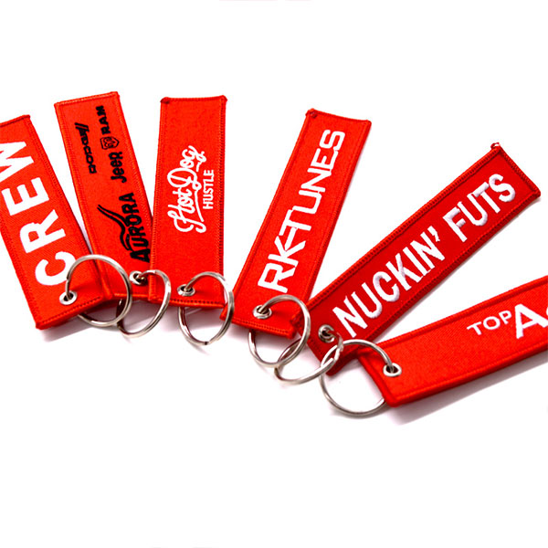High Quality Custom Design Reliable Manufacturer Flight Gifts Warning Key Tag Fabric Keychain