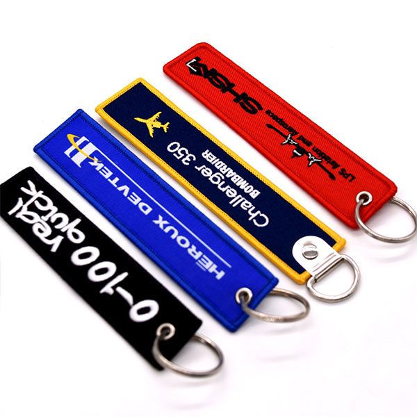 Custom Promotional Bag Cute Anime Remove Before Flight Crew Woven Fabric Embroidery Luggage Key Jet Tag Keychain