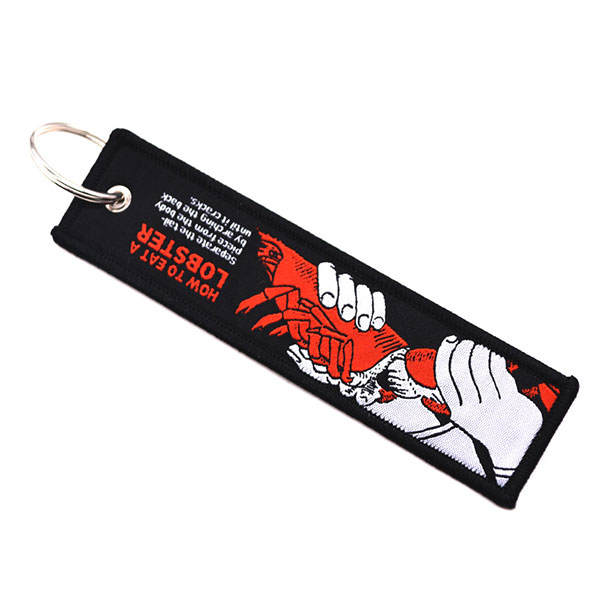 Custom Brand Design Logo Woven Chain Fabric Customized Embroidery Remove Keychain Key Tag Before Flight