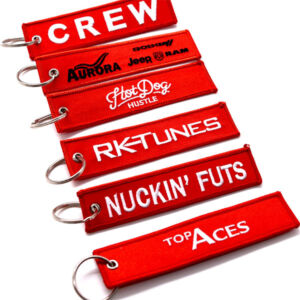 High Quality Custom Design Reliable Manufacturer Flight Gifts Warning Key Tag Fabric Keychain