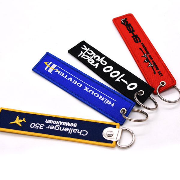 Custom Promotional Bag Cute Anime Remove Before Flight Crew Woven Fabric Embroidery Luggage Key Jet Tag Keychain